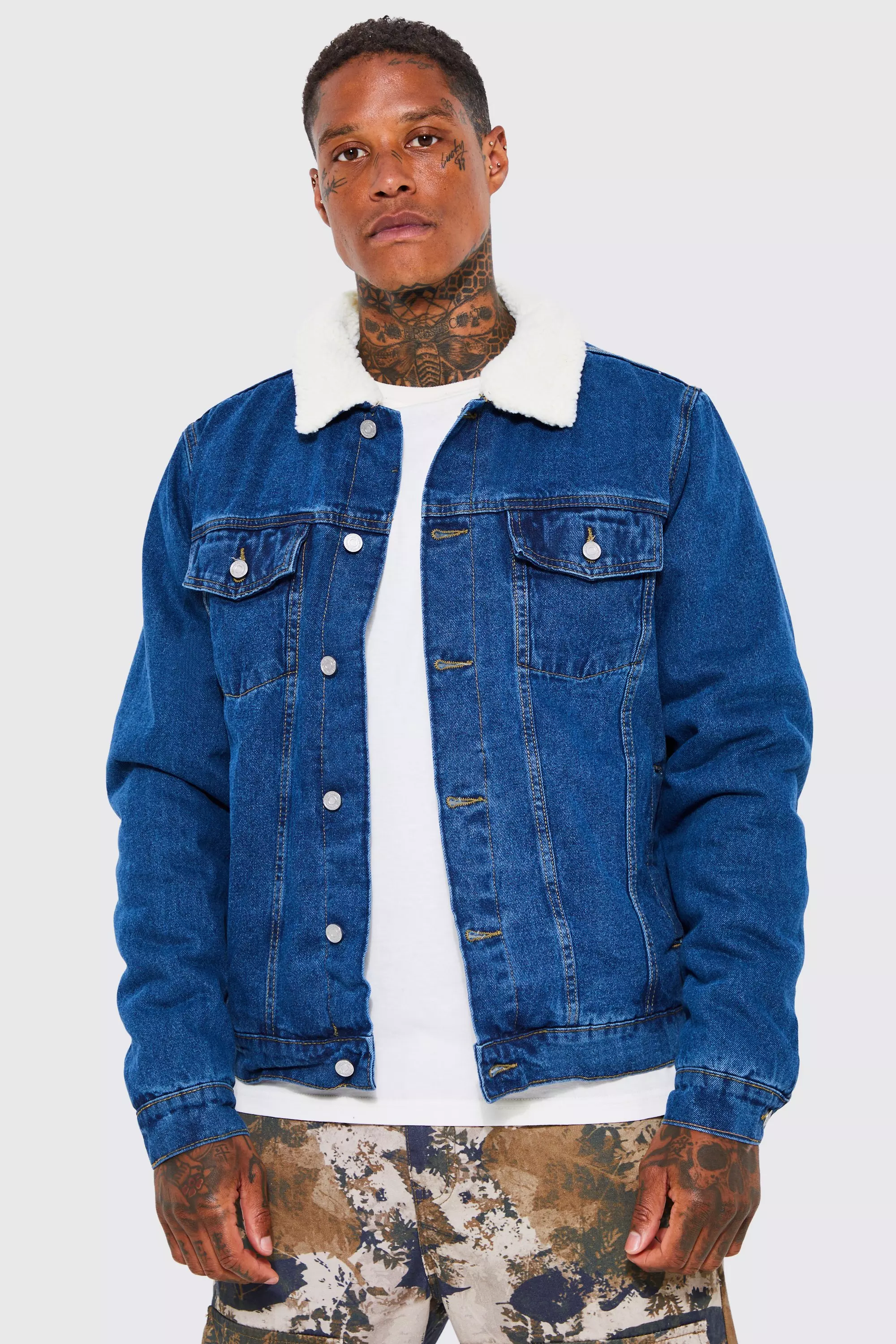 Blue borg denim discount jacket